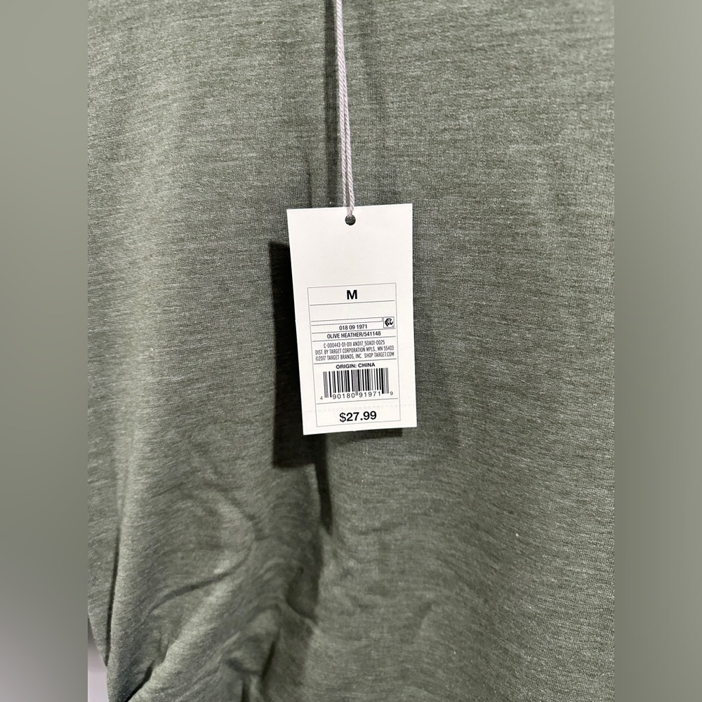 NWT A New Day Three Quarter Sleeve Olive Heather Ruched Tie Waist Dress - Picture 9 of 13